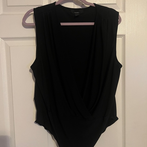 Forever 21 Tops - Forever 21 Black Sleeveless Wrap Bodysuit